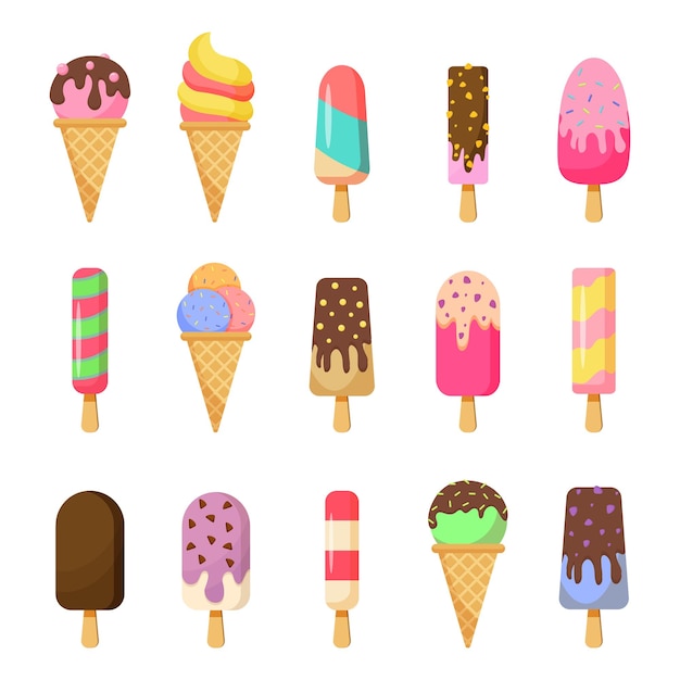 Collection of ice cream on a white background Vector illustration