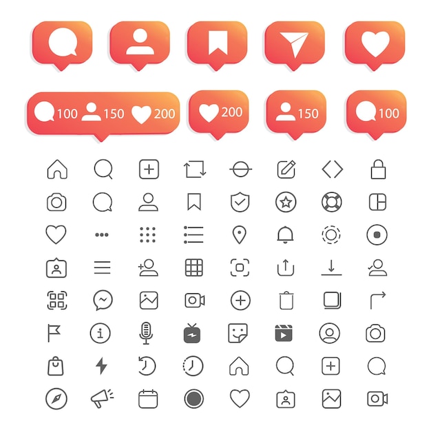 A collection of icons for facebook and twitter.