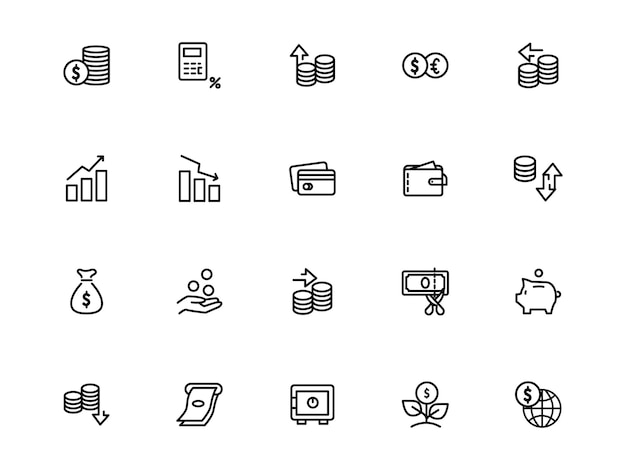 A collection of icons for a financial app.