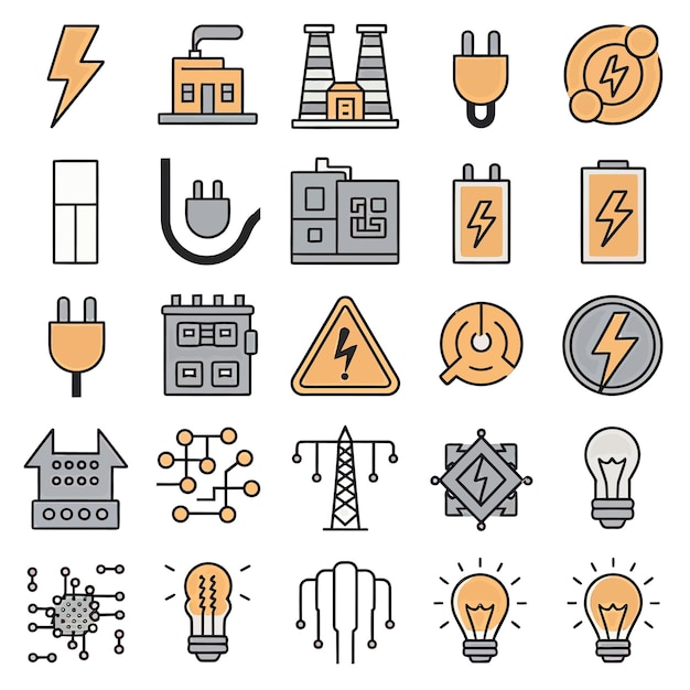 a collection of icons including a light bulb a sign that says power and a powerpoint