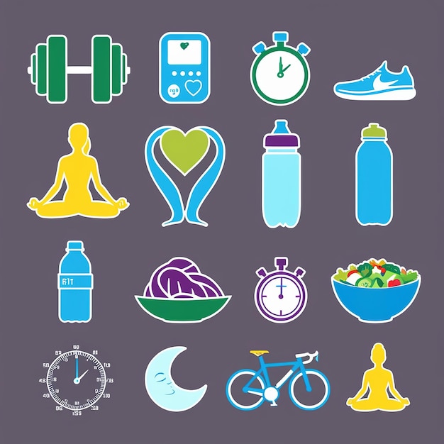 Vector a collection of icons including a person in a yoga pose