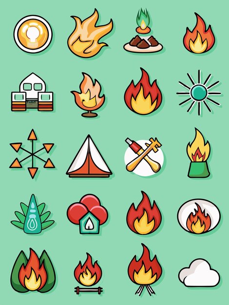 Vector a collection of icons including a set of icons with the words  camp  on the bottom