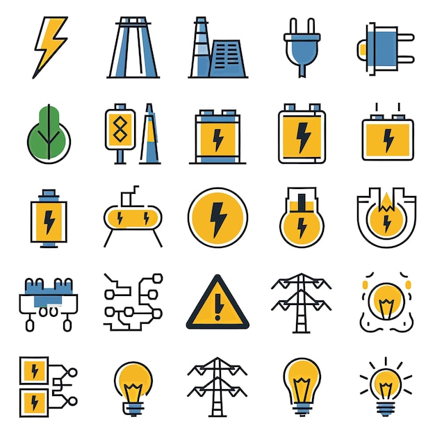 a collection of icons including a sign that says power and power