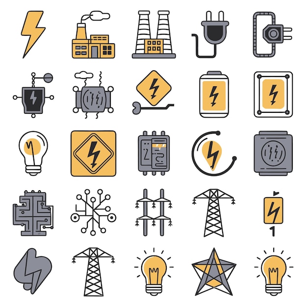 a collection of icons including a sign that says power and power