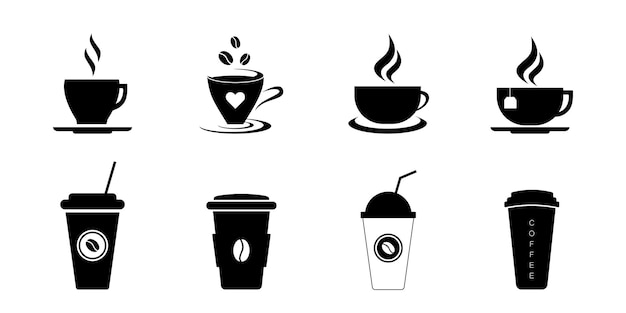 Collection of icons on the theme of tea and coffee Contours and silhouettes