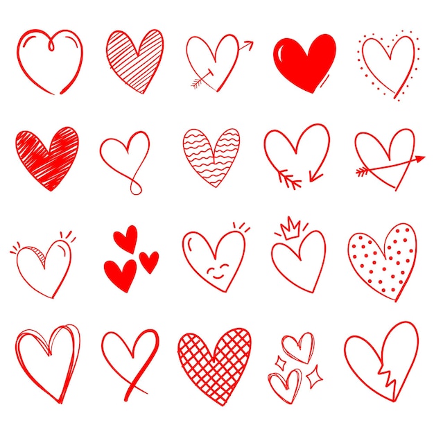 Collection of illustrated heart outline doodle Vector