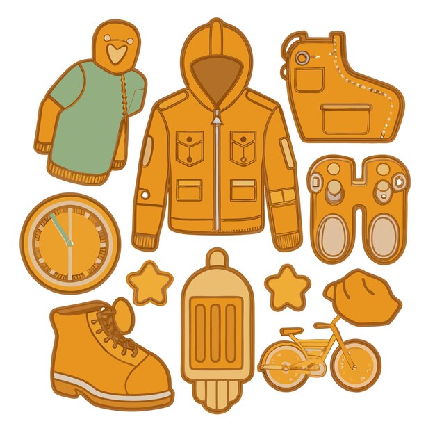 Vector collection of illustrated orange clothing and accessories