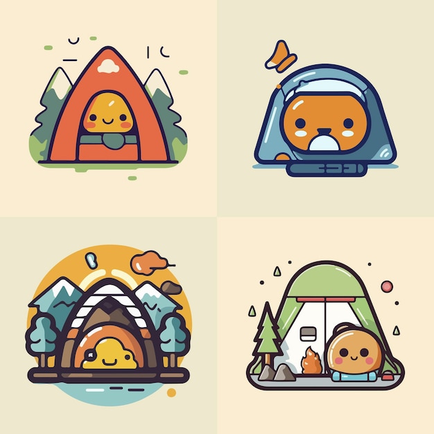 A collection of illustrations for a camping trip.