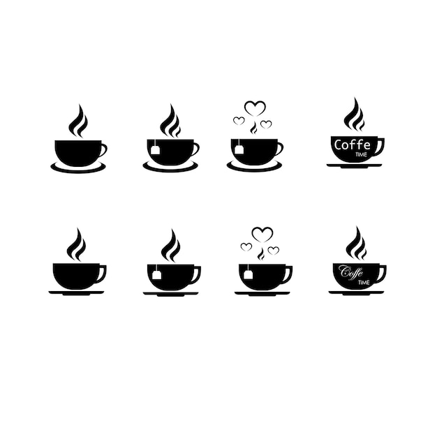 Collection of illustrations of cups for tea and coffee Templates and contours