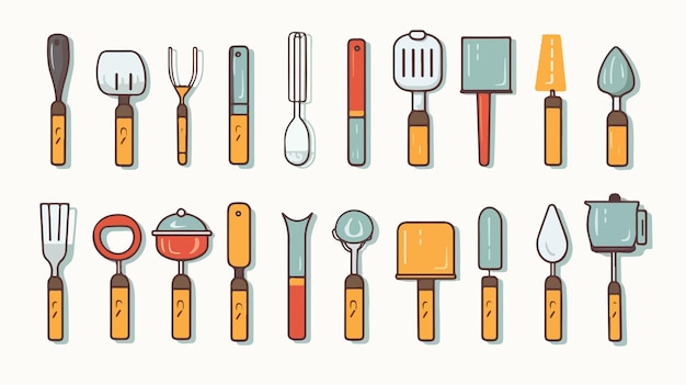 a collection of illustrations of different kitchen utensils