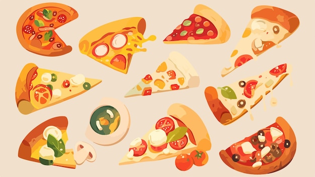 a collection of illustrations of different pizzas including pizza pizza and pizza