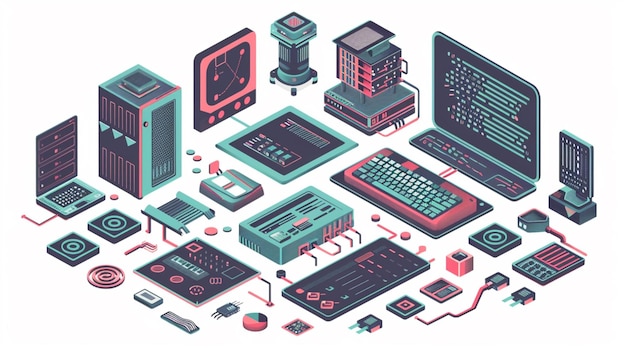 a collection of illustrations of electronic devices and electronics