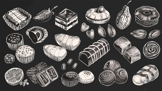 Vector a collection of illustrations including a cake and candy