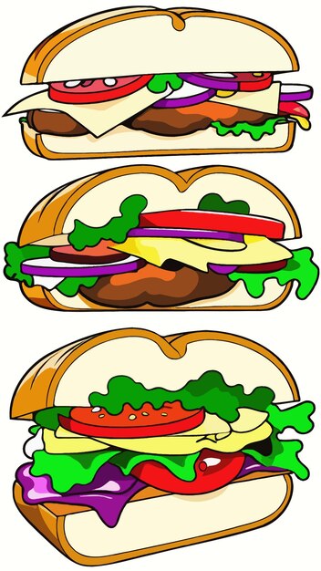 Vector a collection of illustrations of sandwiches cartoon artwork vector