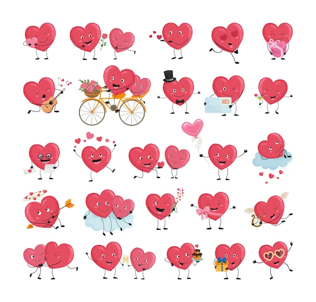 Collection of illustrations with hearts in love