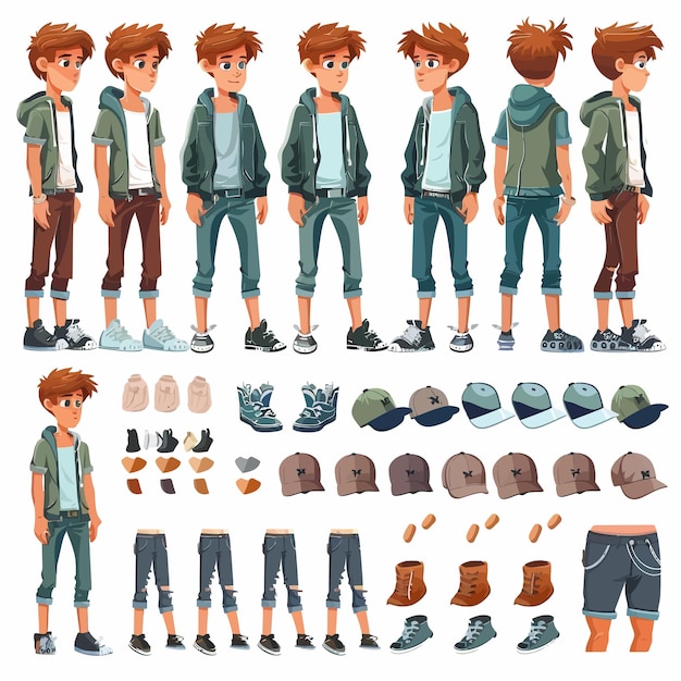 Vector a collection of images of a boy with a shirt that says quot the footwear quot