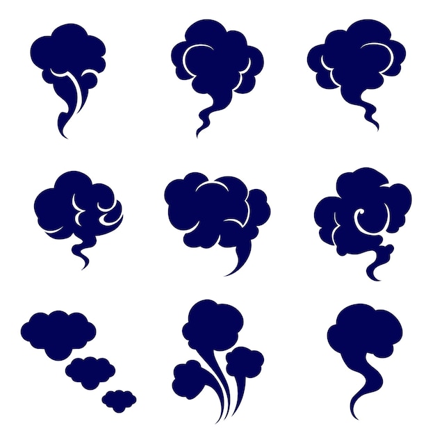 a collection of images froSmoking and steaming silhouettes icons Vector ilm the sky that say cloud