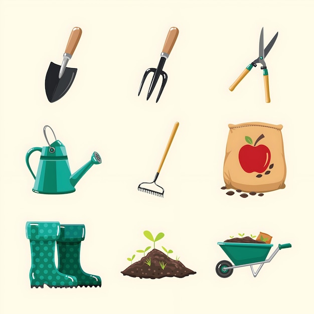 Vector a collection of images of gardening tools including a garden tools