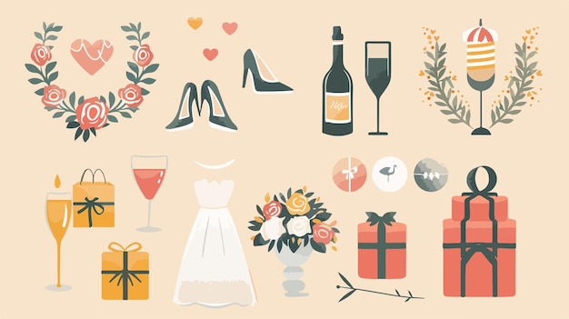 Vector a collection of images including a dress shoes and a bottle of wine