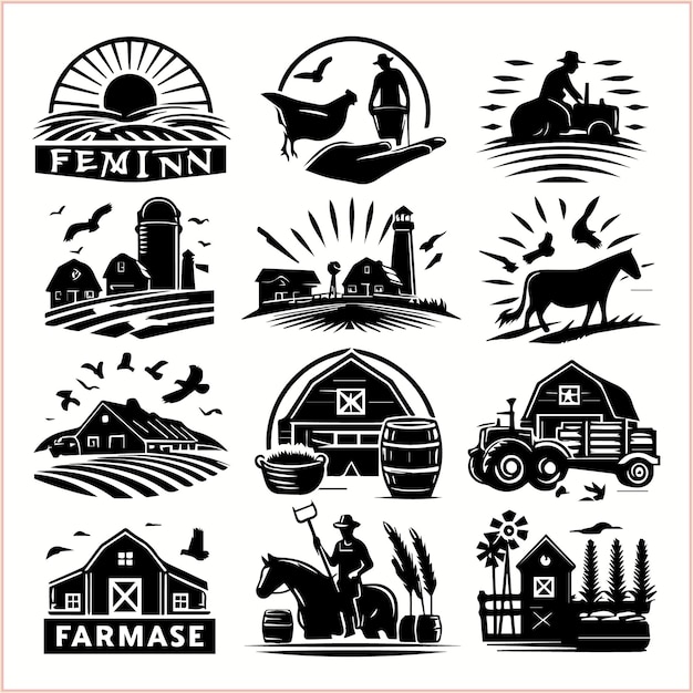 a collection of images including a farm and farmers farm