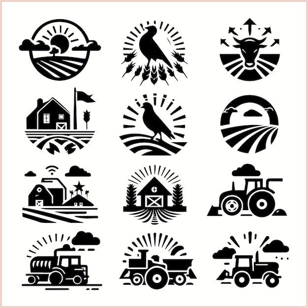 a collection of images including a farm and a tractor