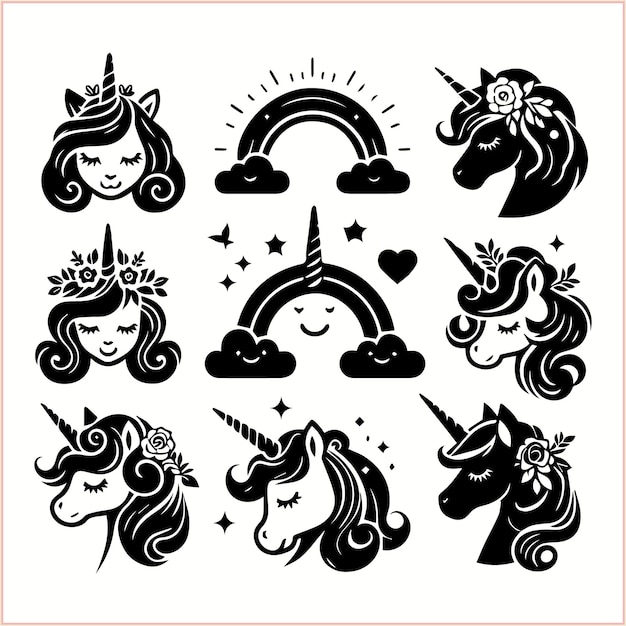 Vector a collection of images including unicorns unicorns and hearts