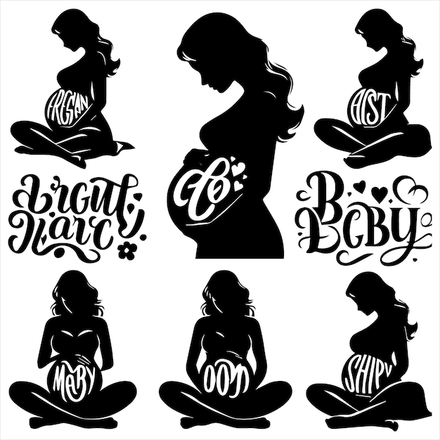 Vector a collection of images of pregnant women and baby