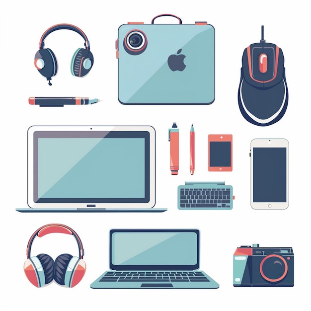 Vector a collection of images of various electronic devices including a laptop headphones and a laptop