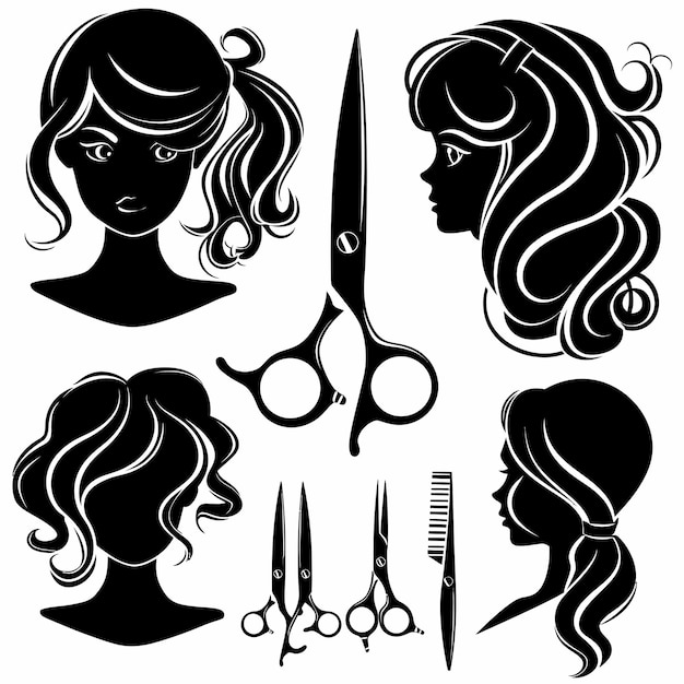 Vector a collection of images of women and scissors