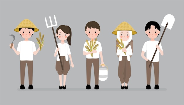 Collection of Indonesian farmers cartoon character illustration