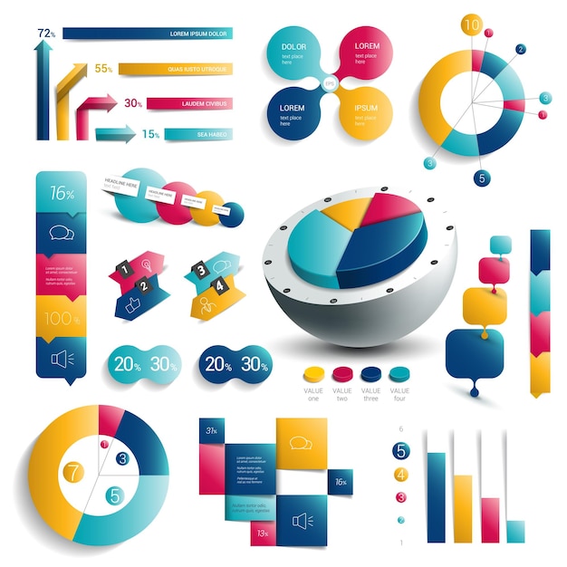 Vector collection of infographics elements colorful set template