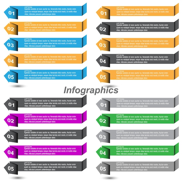 Collection infographics with steps and options banner for business design and website template