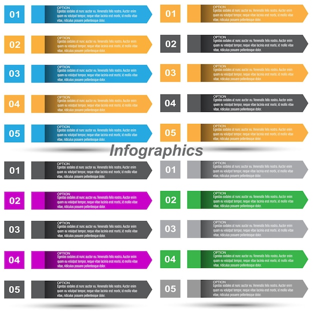 Collection infographics with steps and options banner for business design and website template