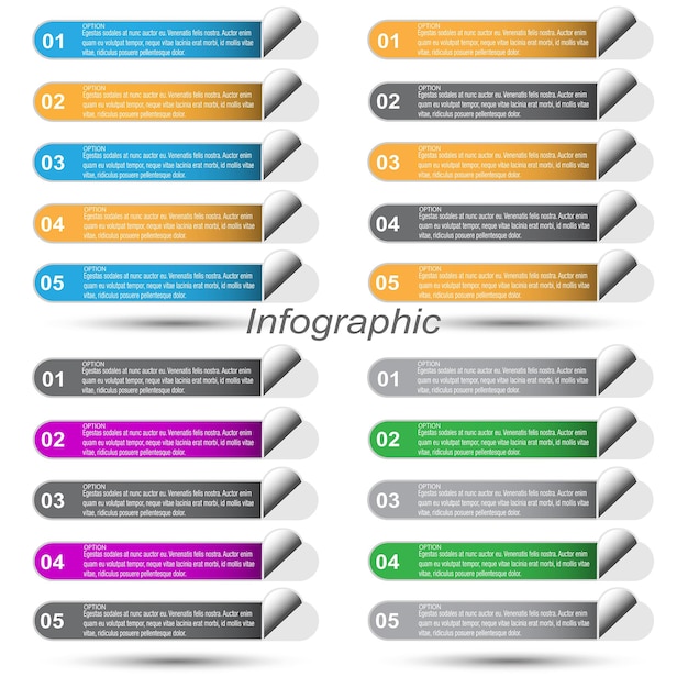 Collection infographics with steps and options banner for business design and website template