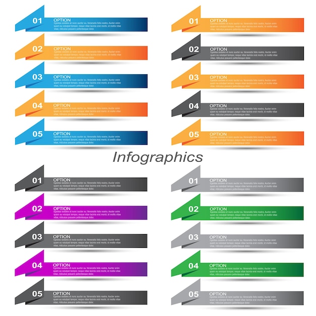 Collection infographics with steps and options