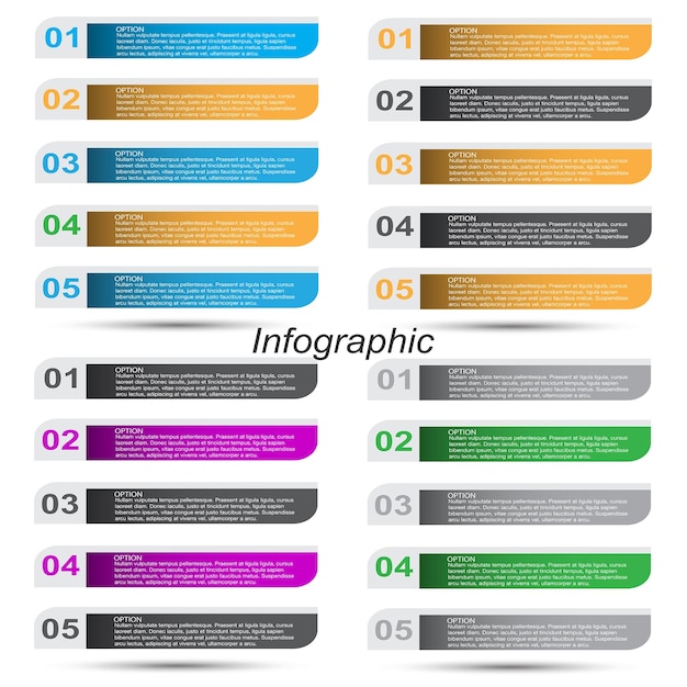 Collection infographics with steps and options