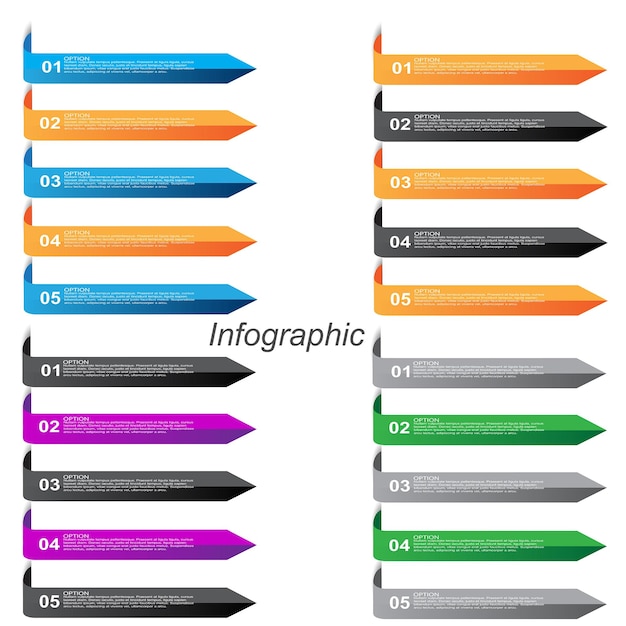 Collection infographics with steps and options