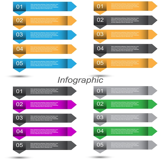 Collection infographics with steps and options