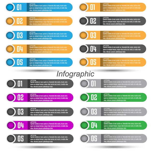 Collection infographics with steps and options