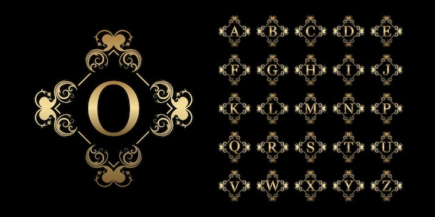 Collection initial alphabet with luxury ornament floral frame golden logo template. 