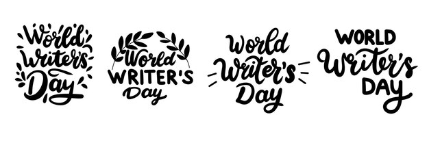 Collection of inscriptions World Writers Day Handwriting text banner set in black color Hand draw