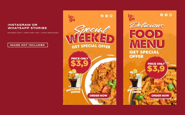 Collection Instagram stories for restaurant promotion with Premium Vector