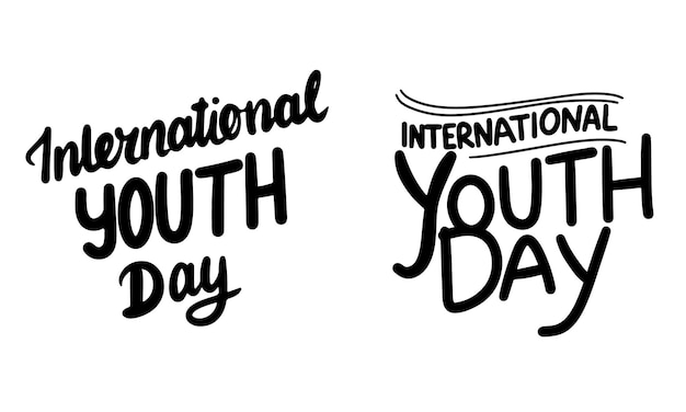 Collection of International Youth Day text lettering Hand drawn vector art