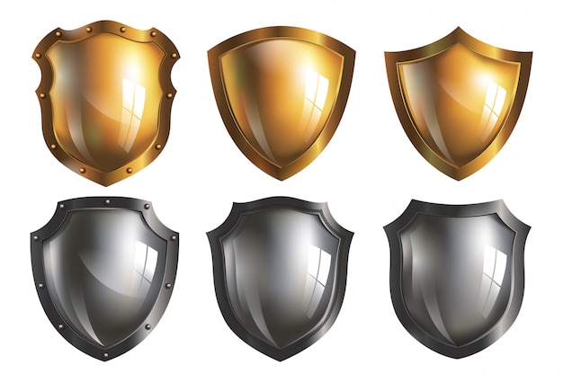 Vector collection of iron and golden shields