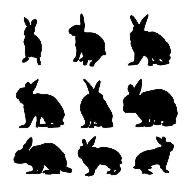 Collection of isolated rabbits silhouettes