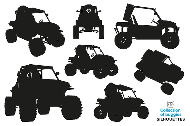 Vector collection of isolated silhouettes of buggies in different views.  