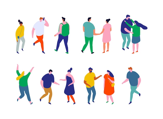 Collection of isometric cartoon vector people isolated on background