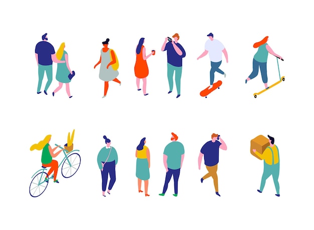 Collection of isometric cartoon vector people isolated on background