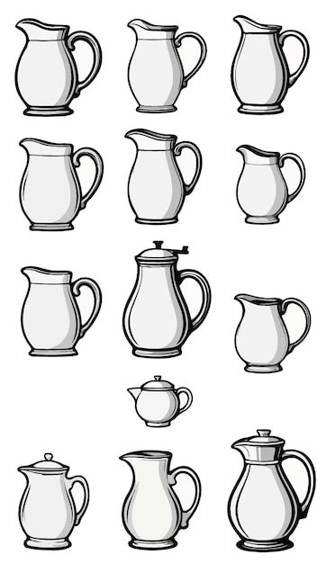 Vector a collection of jugs pitchers cartoon drawing artwork illustration vector