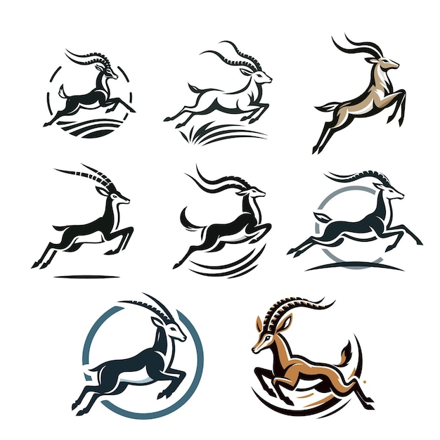 A Collection of jumping antelope logos illustration